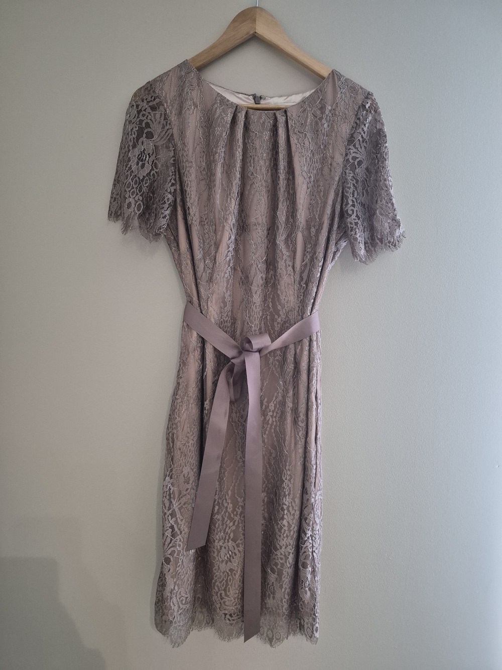 Jacques Vert Lace Occasion Dress Mauve Taupe Women’s Elegant Wedding Guest 12